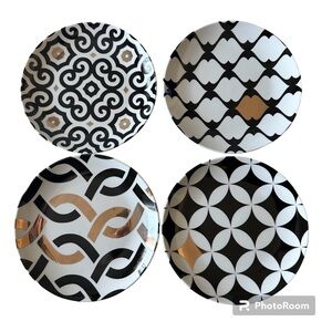 Dessert Plates Black, White, & Gold Designs - Set Of 4
